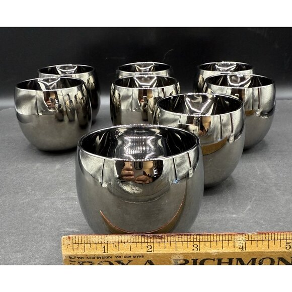 Vintage MCM Mercury Glass Roly Poly Bar Glasses 10oz Set of 8 - Picture 6 of 8